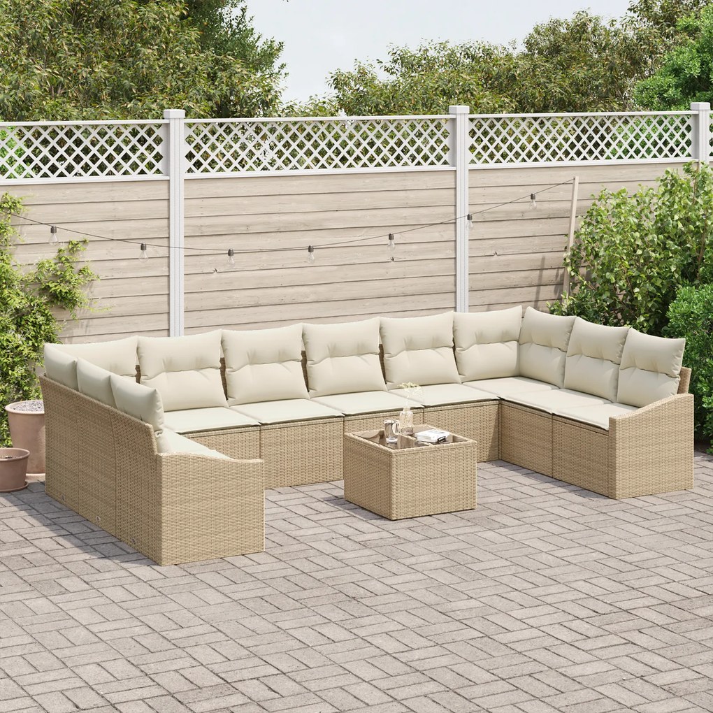 Conjunto de Jantar para Jardim com 11 Peças e Almofadas em Rattan Sint