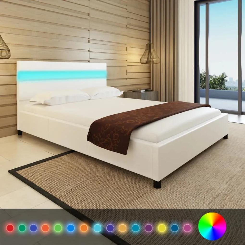 Estrutura de cama com LED 140x200 cm couro artificial branco