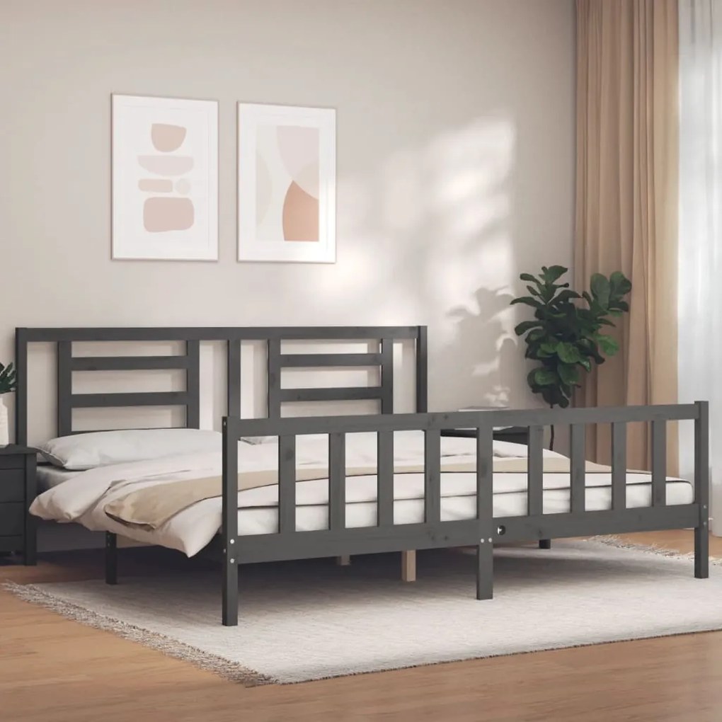 vidaXL Estrutura de cama com cabeceira 200x200 cm madeira maciça cinza