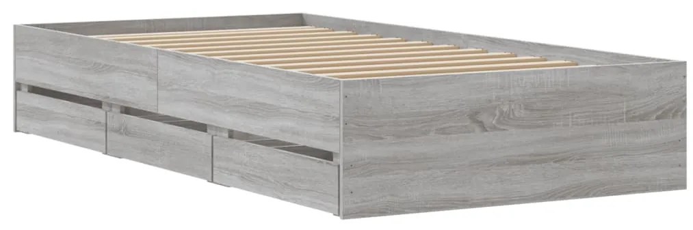 Estrutura de cama c/ gavetas derivados madeira cinza sonoma