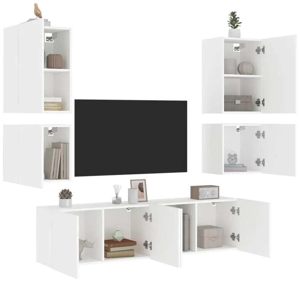 vidaXL 6 pcs móveis de parede p/ TV derivados de madeira branco