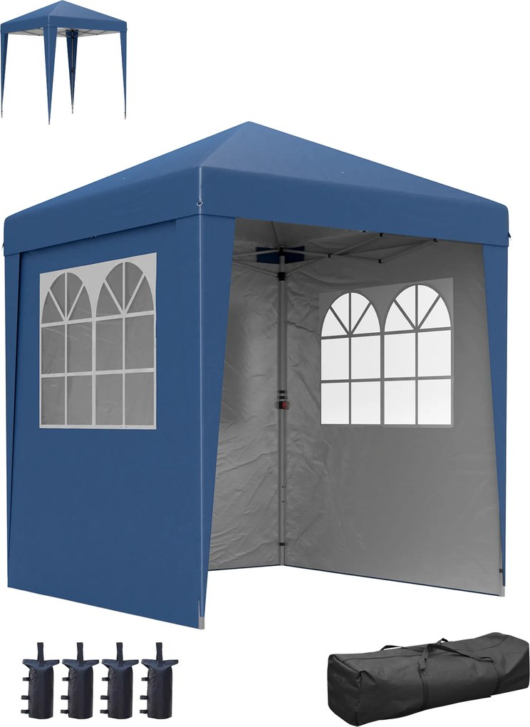 Outsunny Gazebo Pop-Up Dobrável 2x2 m Altura Regulável 3 Paredes Uv30+ Azul Escuro | Aosom Portugal