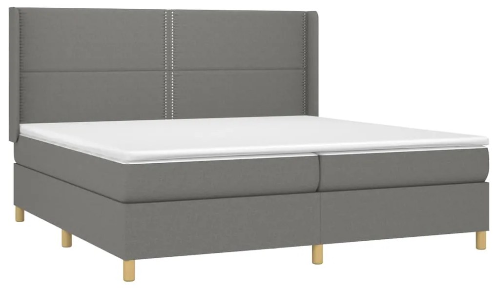 Cama box spring c/ colchão e LED 200x200 cm tecido cinza-escuro