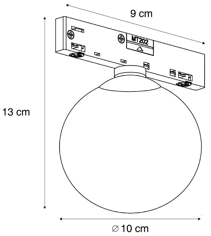 Candeeiro de teto moderno preto com vidro branco para sistema de calhas monofásico - Slimline Eira Moderno