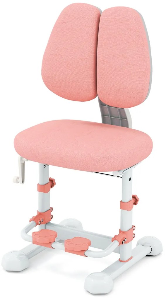 Cadeira de de escritório para crianças com encosto duplo ajustável, apoio para os pés, altura e profundidade do assento ajustáveis, rosa