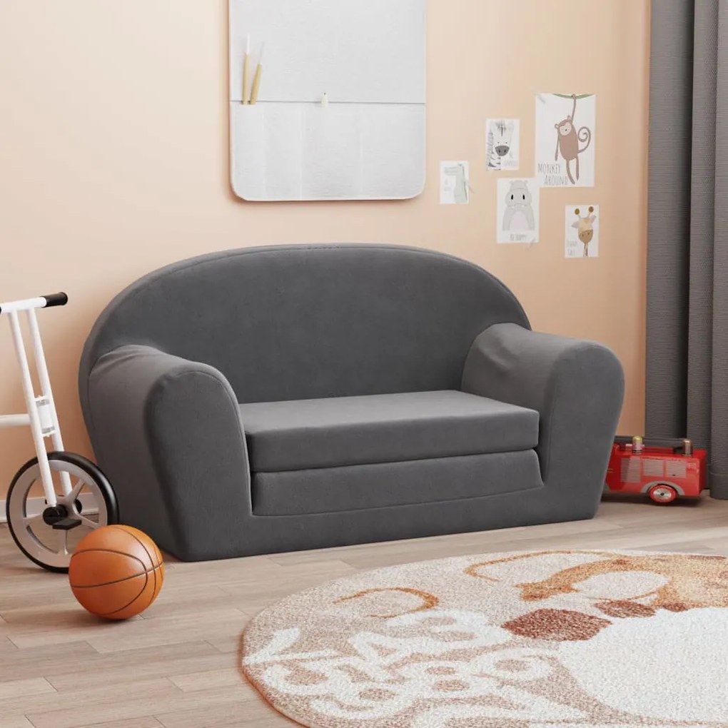 341781 vidaXL Sofá-cama infantil de 2 lugares pelúcia antracite