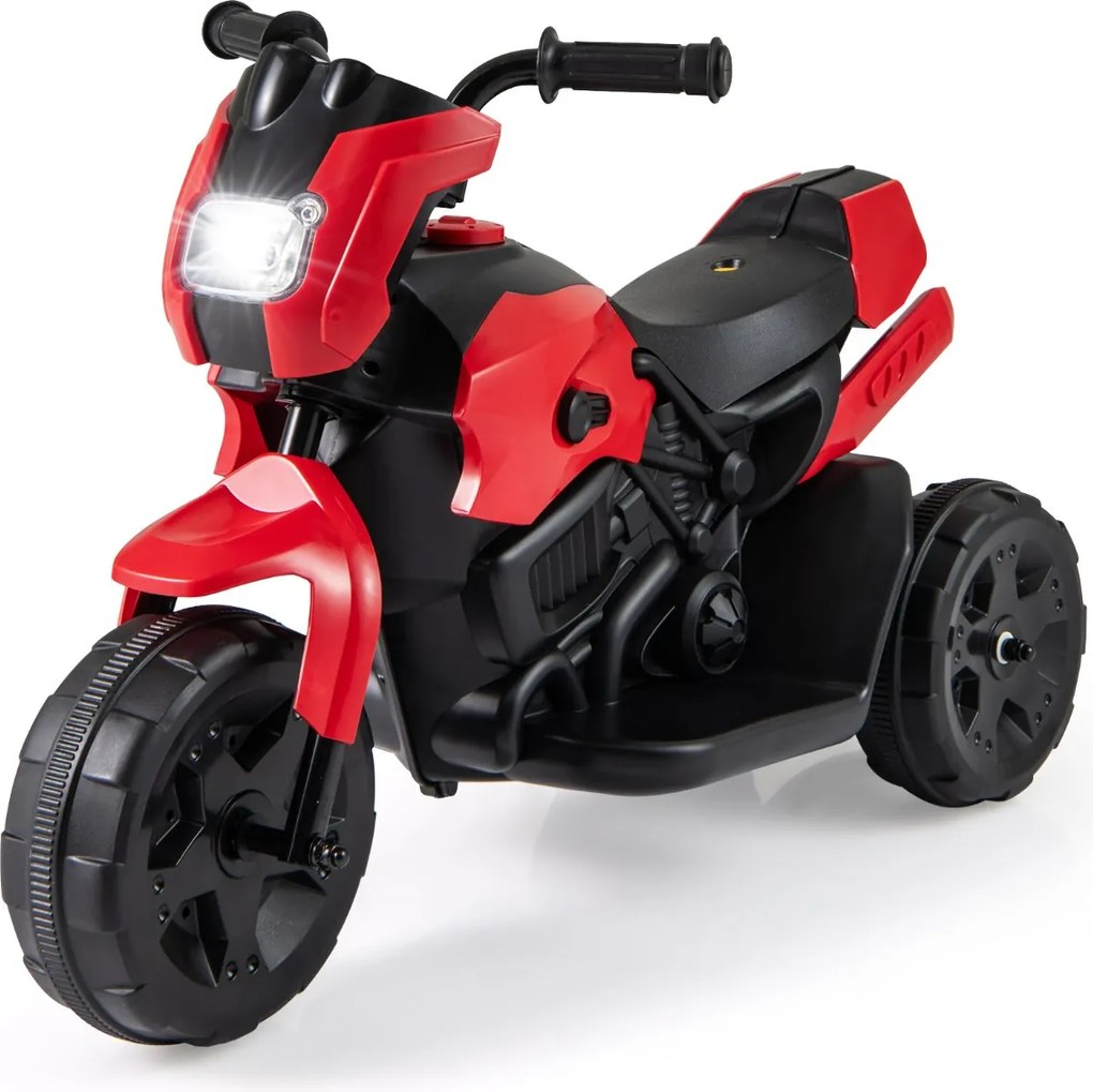 Mota elétrica 6V para crianças com sons, luzes LED, rodas antiderrapantes, botão de arranque para 1-3 anos, Vermelha