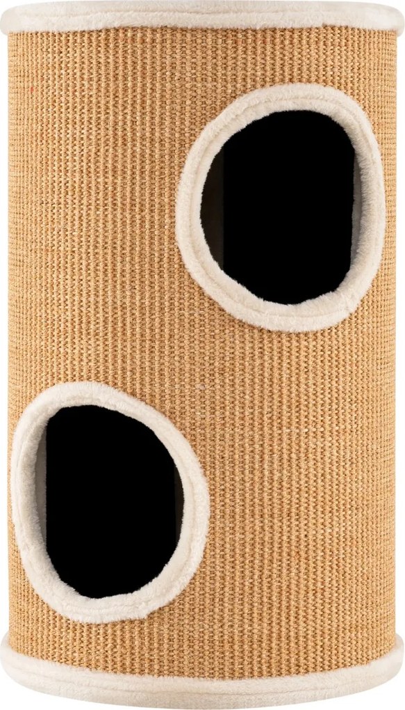 Arranhador para gatos 36 x 59,5 cm em forma de barril com plataforma superior espaçosa, de 2 níveis em sisal natural Caqui