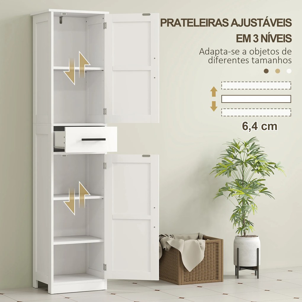 Coluna de Casa de Banho com 2 Prateleiras Ajustáveis Armário Alto de Casa de Banho Estreito Estilo Rústico 40x30x170 cm Branco