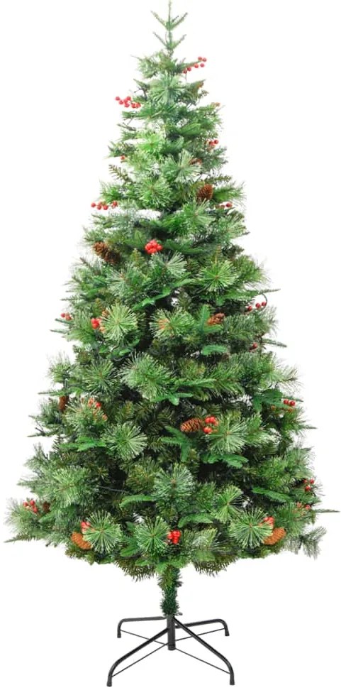 Árvore de Natal com pinhas pré-iluminada 225 cm PVC e PE verde