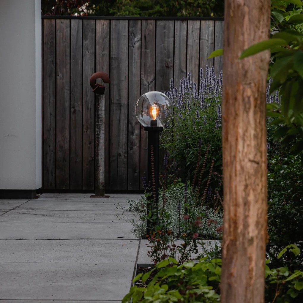 Candeeiro de poste exterior preto com globo transparente 100 cm IP44 - Sfera