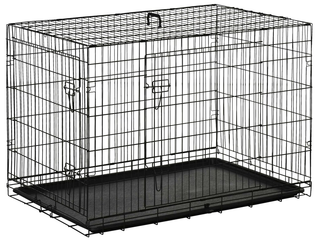 PawHut Gaiola para Cães Pequenos Gaiola para Animal de Estimação Dobrável com 2 Portas Alça de Transporte Aço 106x71x76cm Preto