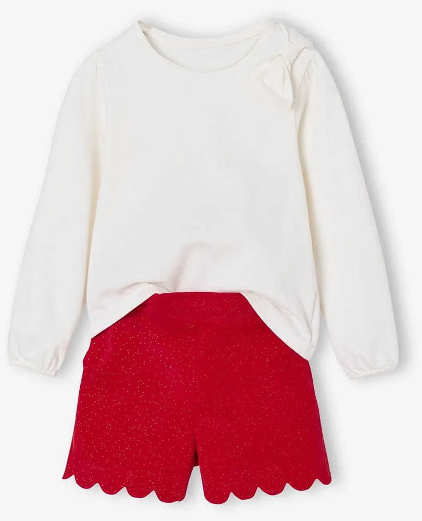 Conjunto de Natal com camisola e calções em veludo com purpurinas, para menina vermelho