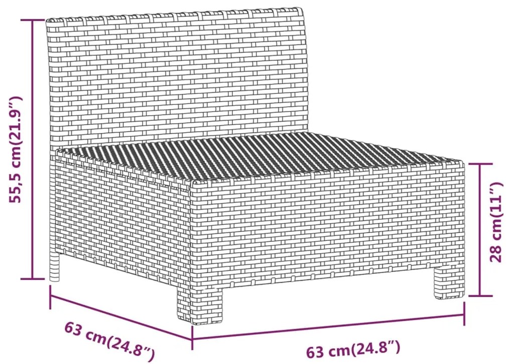 3 pcs conjunto lounge de jardim c/ almofadões vime PE cinzento