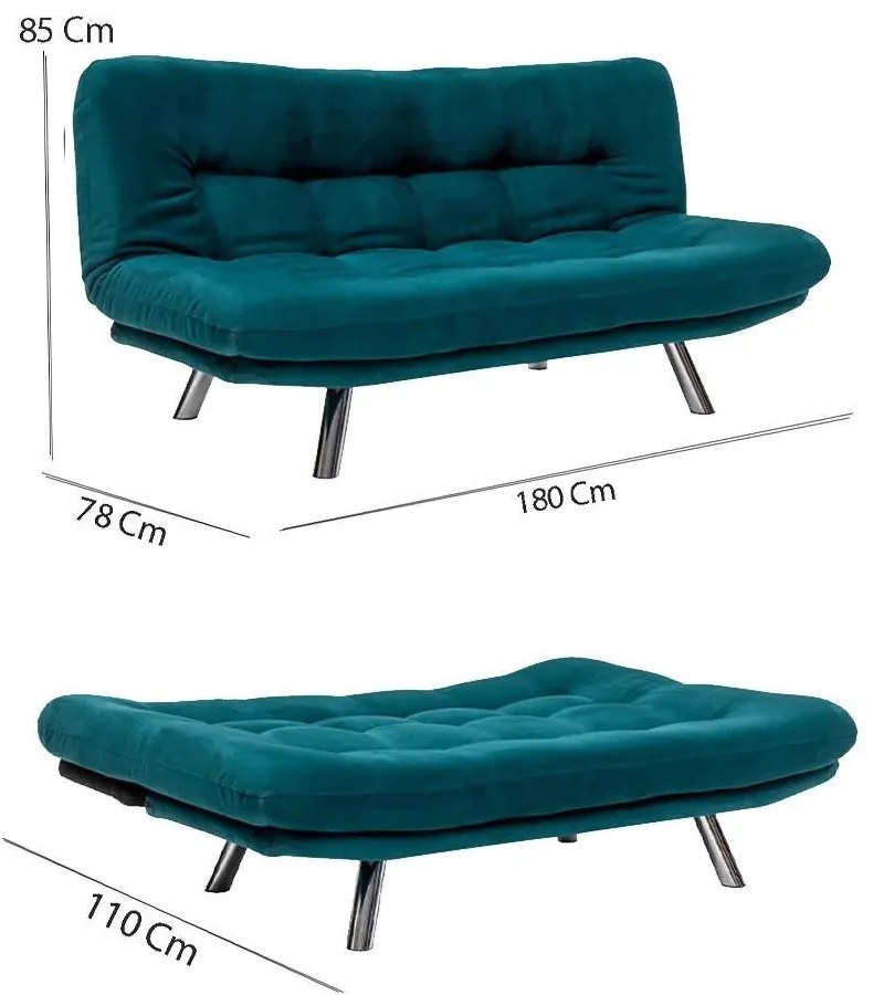 Sofá-cama de 3 lugares Misa – Verde Petróleo – 52x175x40 cm