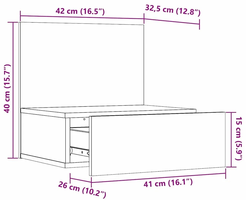 Mesa de Cabeceira Montada na Parede Branco 42 x 32.5 x 40 cm