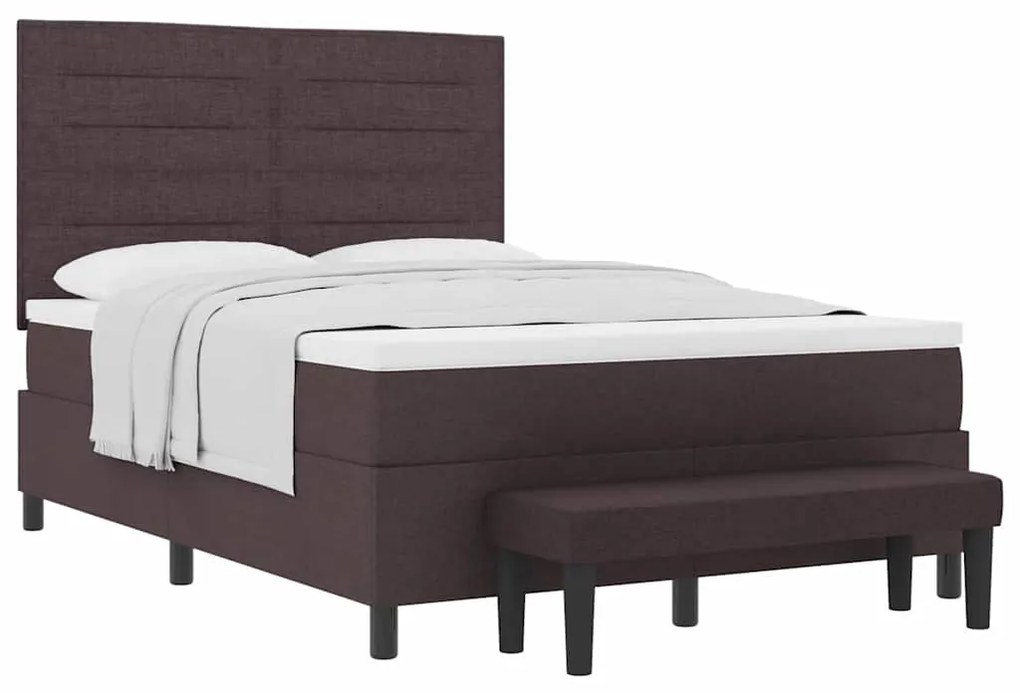Cama Box Spring com Colchão e Banco Marrom Escuro 160x200 cm Tecido