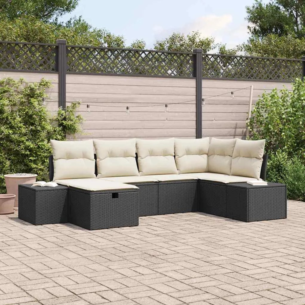 vidaXL Conjunto de Sofá de Jardim com almofada 6 pcs Preto vime PE