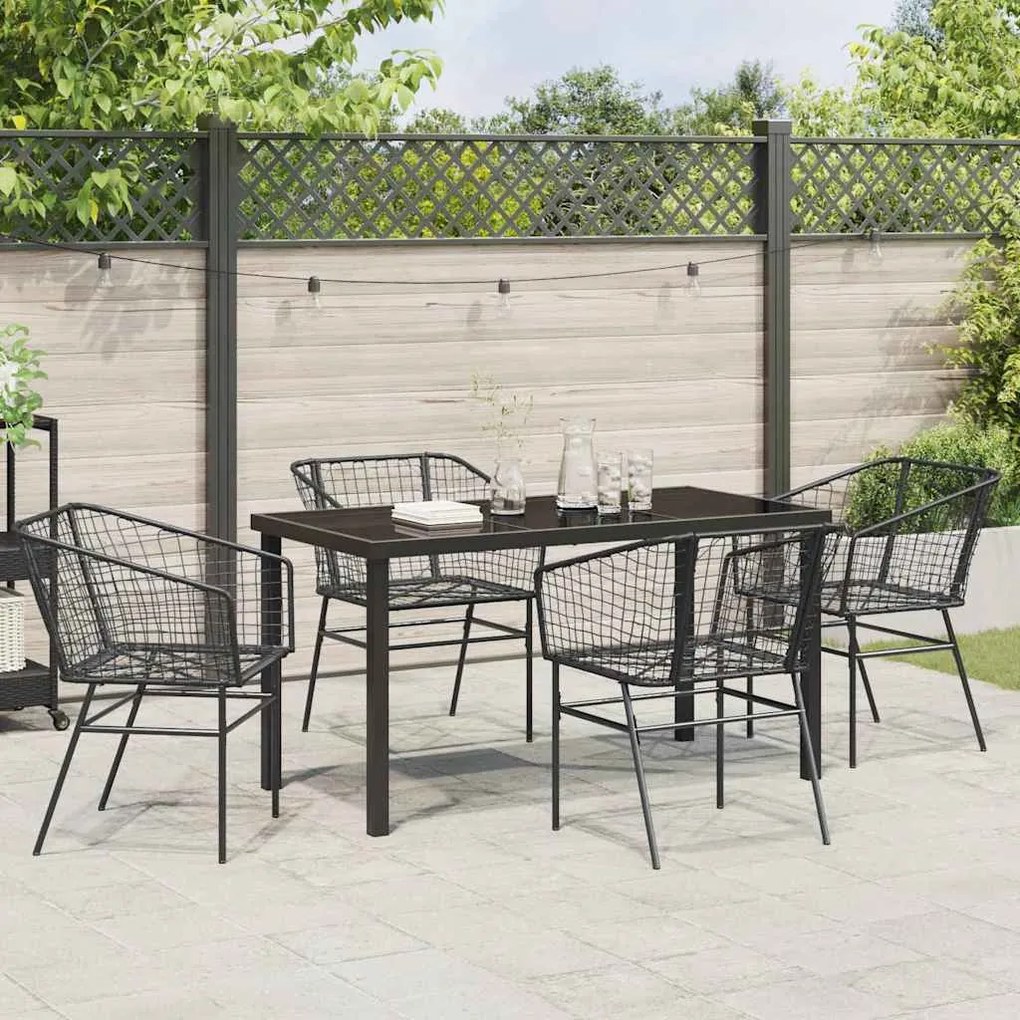 Conjunto de Jantar de Jardim com 5 Peças Preto em Rattan Sintético