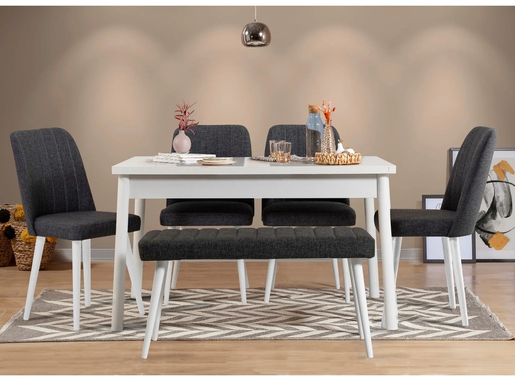 **** Conjunto Mesa e Cadeiras Costa – Branco/Antracite – Mesa: 120x77x