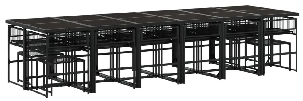 17 pcs conjunto de jantar p/ jardim c/ almofadões vime PE preto