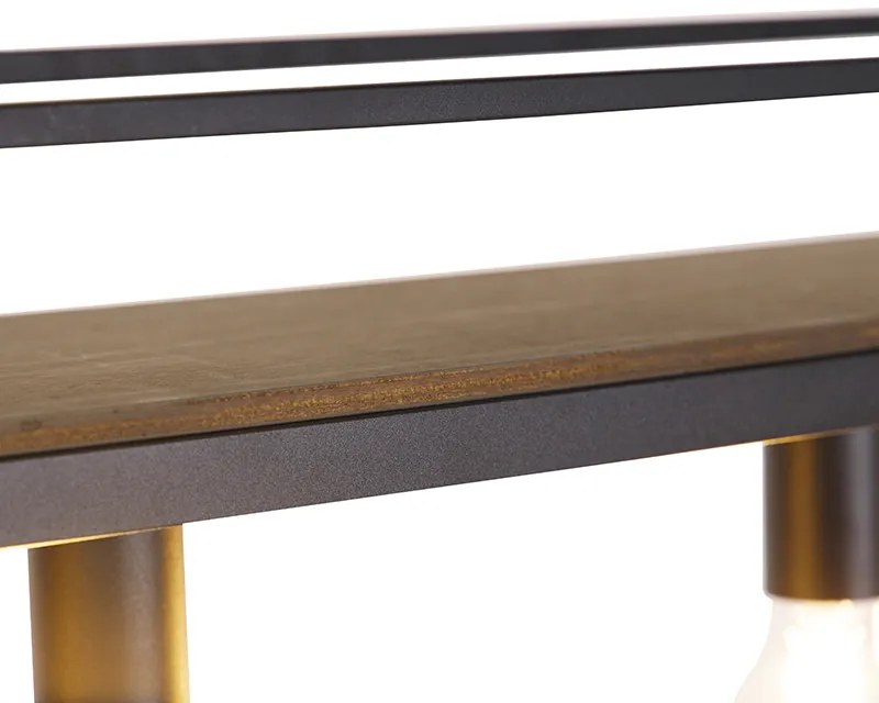 Candeeiro de suspensão inteligente preto com madeira e prateleira 4 luzes incl. Wifi A60 - Cage Rack