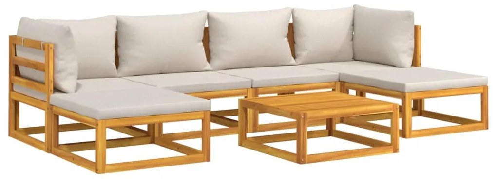 7pcs conjunto lounge de jardim madeira c/almofadões cinza-claro