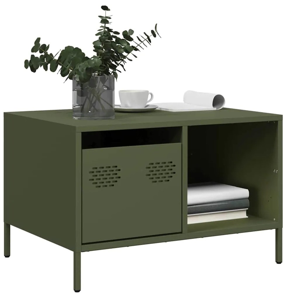 vidaXL Mesa centro 68,5x50x43,5 cm aço laminado a frio verde-azeitona