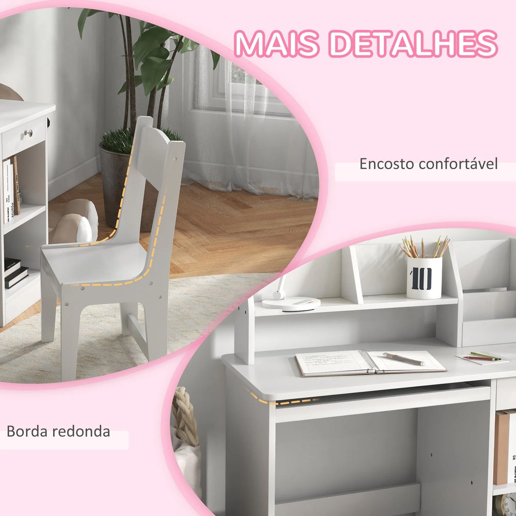 Conjunto de Secretária e Cadeira para Crianças acima de 5 Anos Mesa e