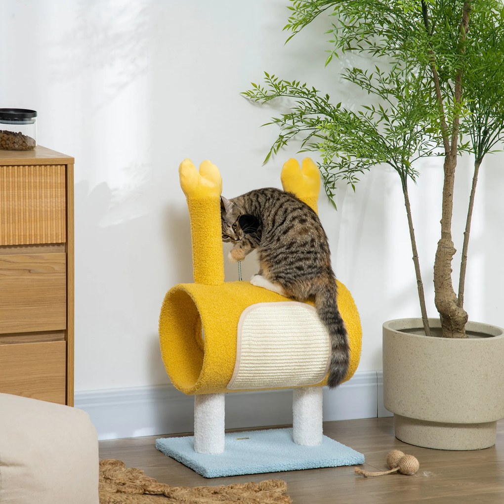 Árvore Arranhador para Gatos Altura 72cm Postes com Forma de Caranguejo Torre para Gatos com Orifício e Bolas Divertidas 40x29x72cm Amarelo