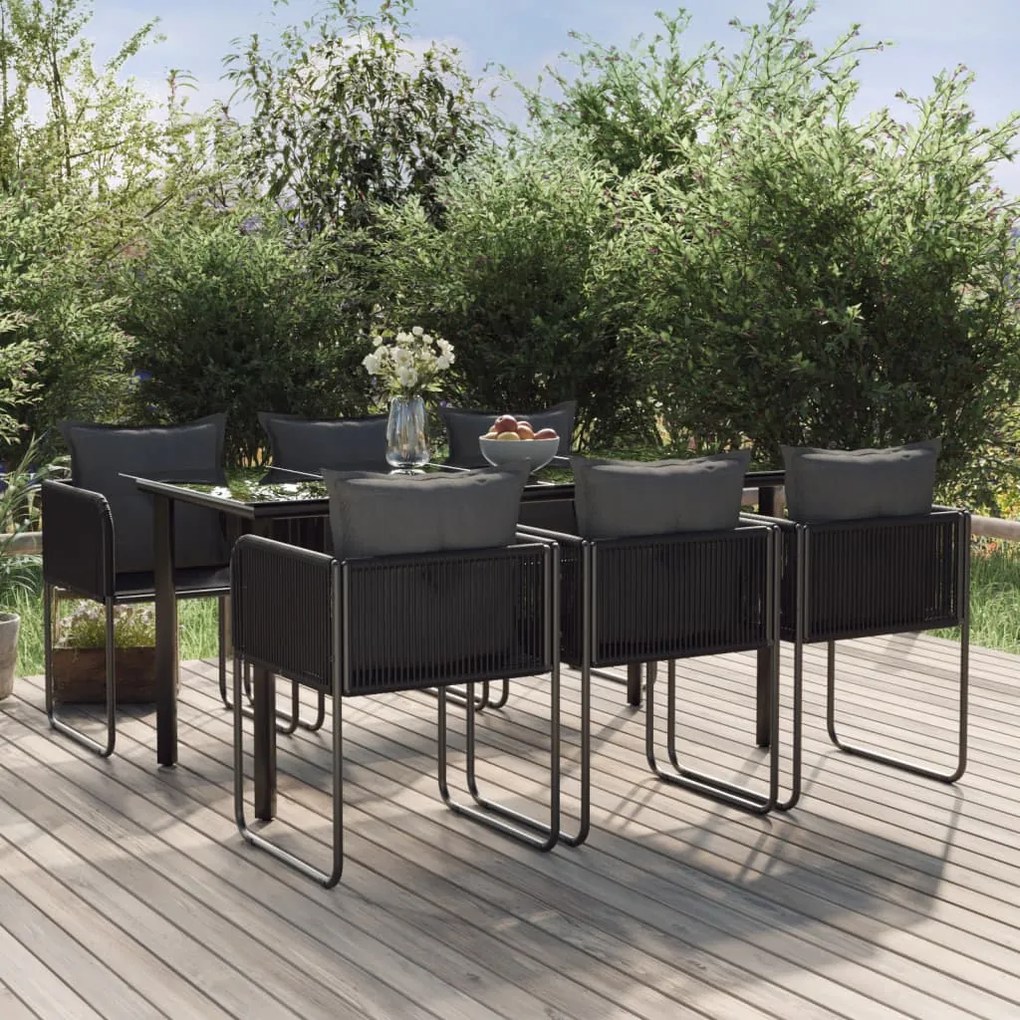 7 pcs conjunto de jantar para jardim preto