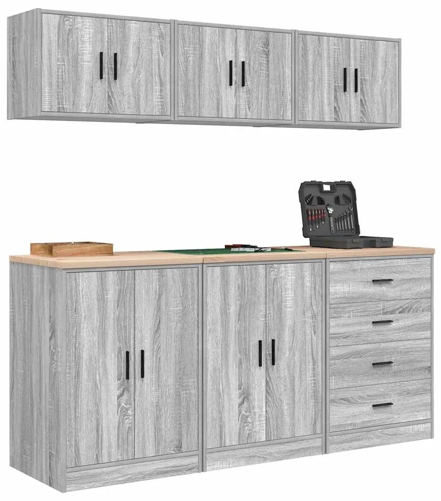 Armários de garagem 6 pcs derivados de madeira cinzento sonoma