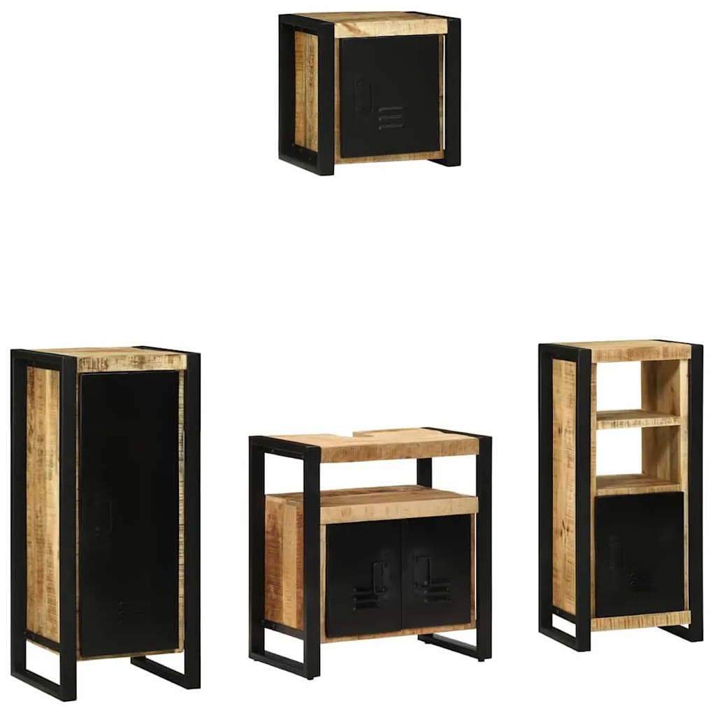 Conjunto de Móveis para Banheiro 4 pcs Madeira de manga maciça