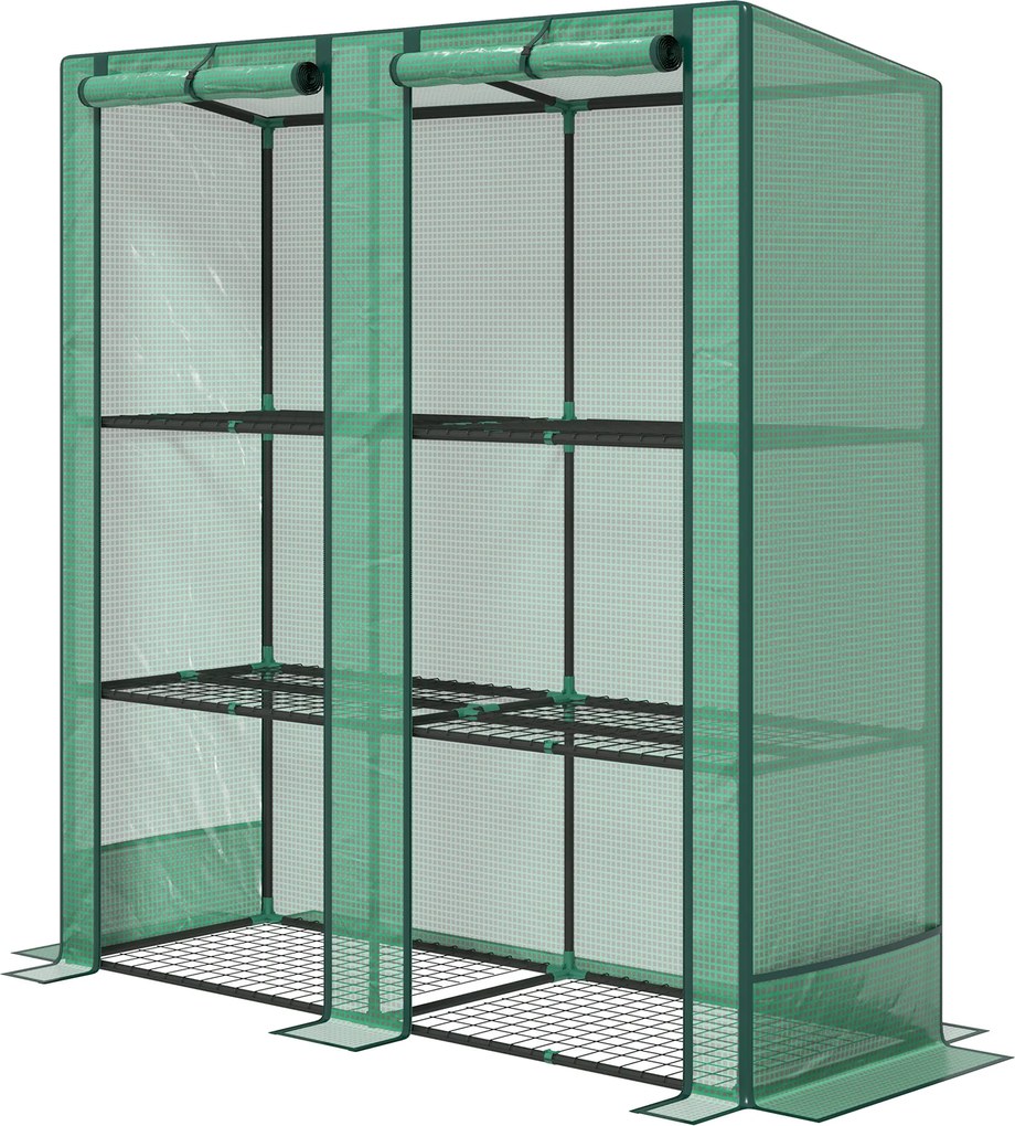 Estufa de jardim 144 x 48 x 152 cm com prateleiras metálicas de 3 níveis, estufa de varanda com cobertura em PE e telhado inclinado, verde