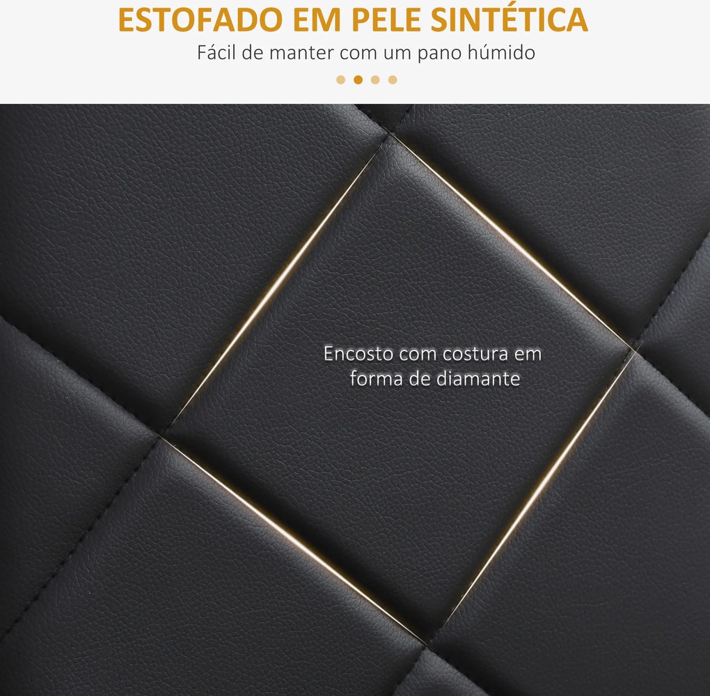 Conjunto de 4 Cadeiras de Sala de Jantar (MESA NÃO INCLUIDA) Estofadas em Couro Sintético com Encosto Alto e Pés de Aço 41x50x97cm Preto