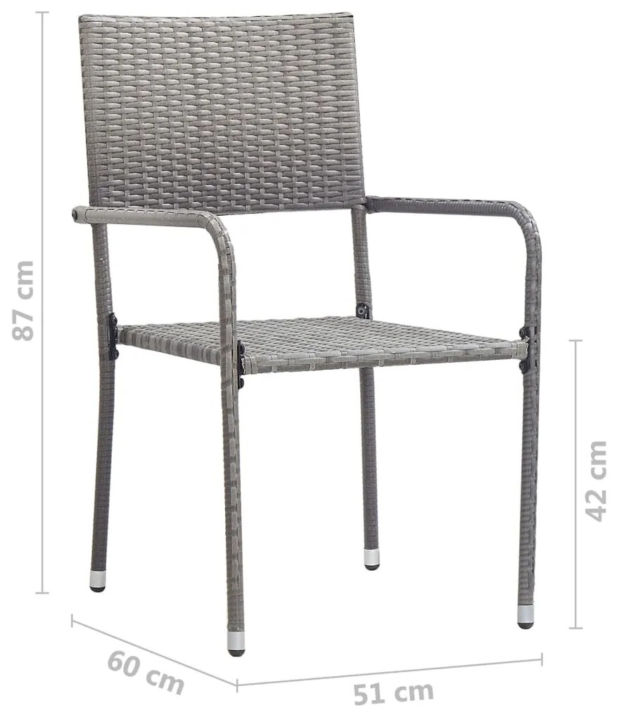 3 pcs conjunto de jantar para jardim vime PE cinzento
