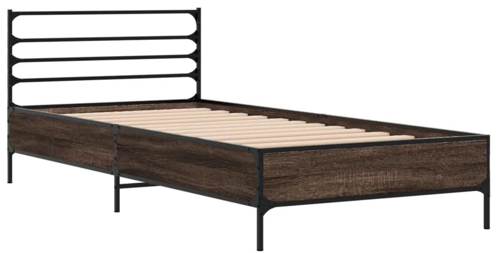Estrutura de cama derivados de madeira/metal carvalho castanho