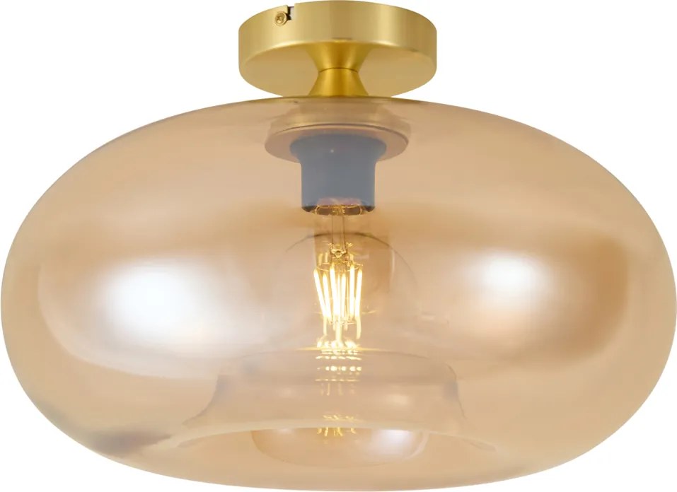 Candeeiro de Teto Art Déco Latão com Vidro Âmbar 40cm - Busa