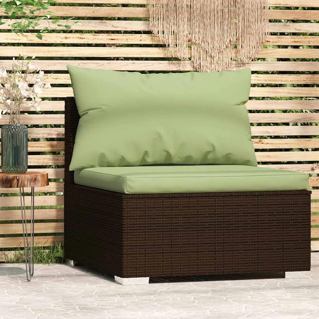 vidaXL Sofá de centro para jardim com almofadões vime PE castanho