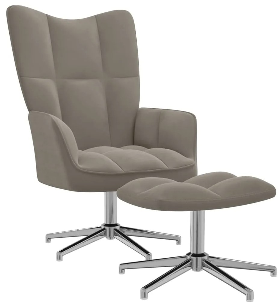 328128 vidaXL Cadeira de descanso com banco veludo cinzento-claro