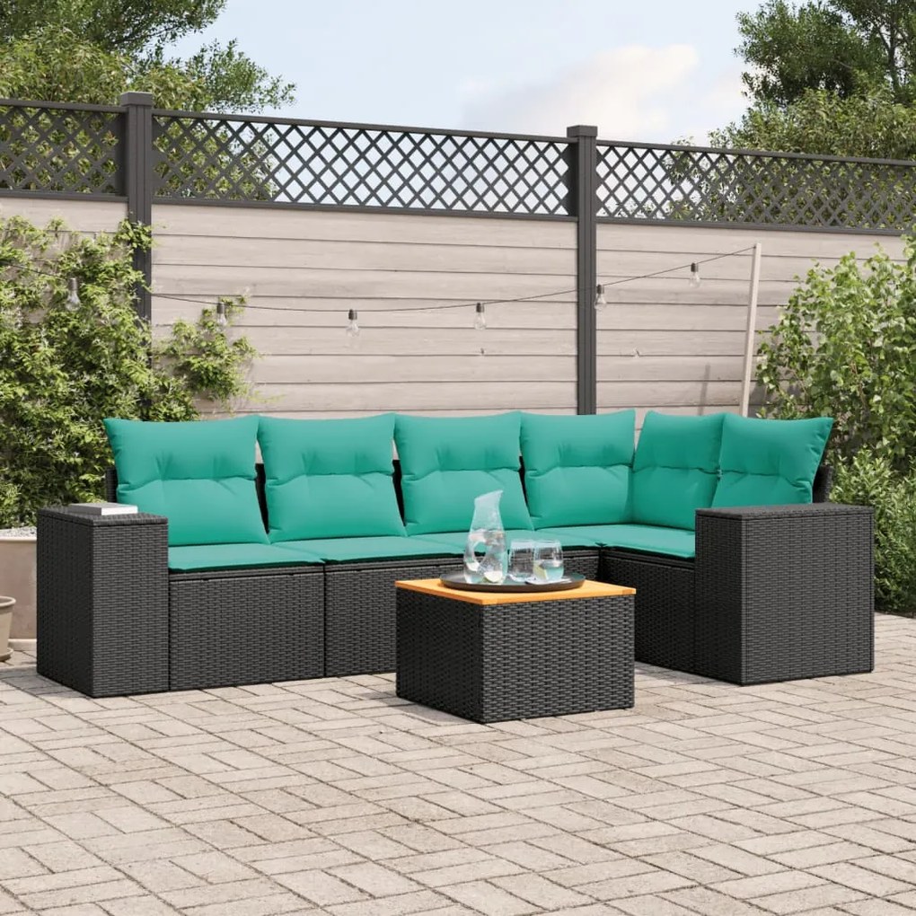 vidaXL 6 pcs conjunto de sofás p/ jardim c/ almofadões vime PE preto