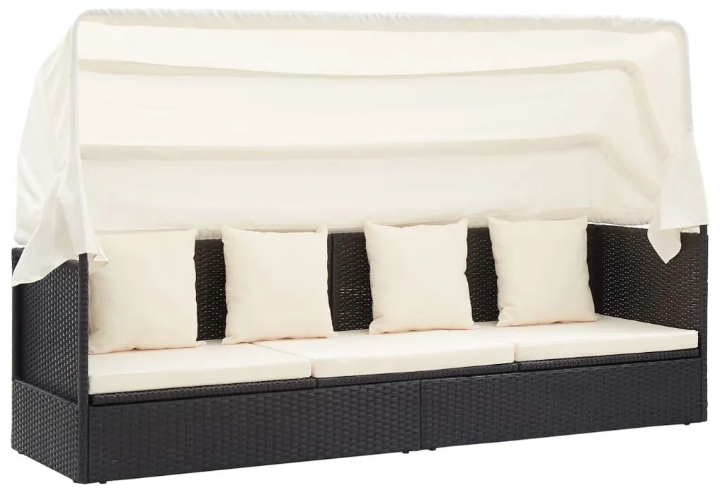 Espreguiçadeira de jardim com teto vime PE preto
