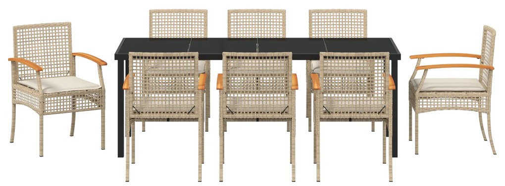Conjunto de Jantar de Jardim 9 Peças com Almofadas Bege de Rattan Sint