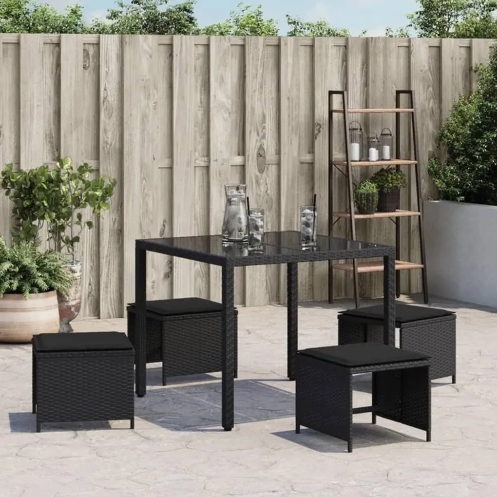 Bancos de jardim com almofadões 4 pcs 41x41x36 cm vime PE preto