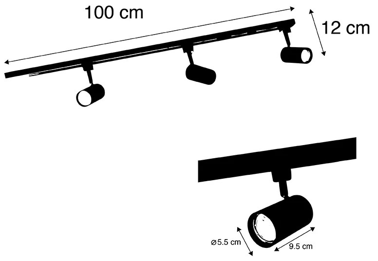 LED Sistema de iluminação de trilho inteligente preto com 3 GU10 WiFi monofásicos - Iconic Jeana Moderno