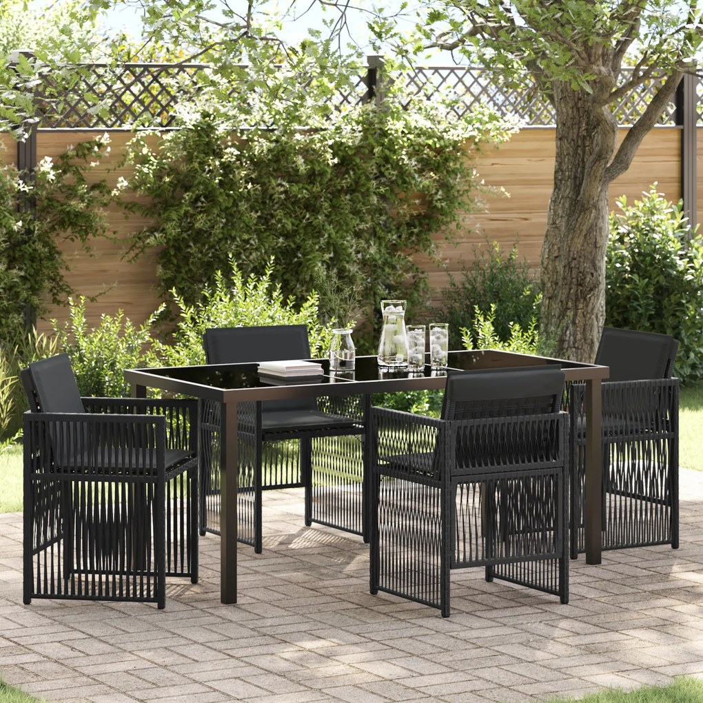 Conjunto de Jantar de 5 Peças vidaXL com Almofadas em Polyrattan Preto