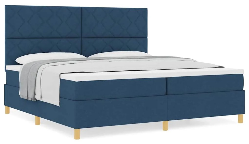 Cama Box Spring com Colchão Azul 200x200 cm Tecido