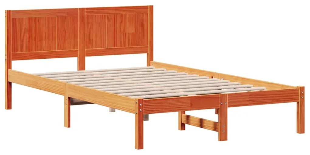 Estrutura de Cama de Madeira de Pinho Encerada Castanho