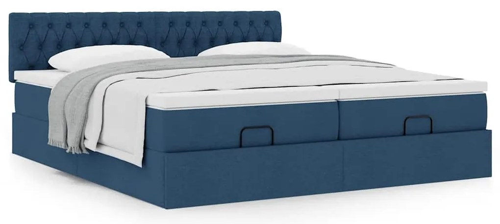 Estrutura de cama otomana com colchões 180x200cm tecido azul