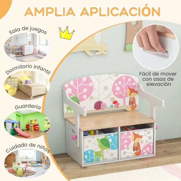 Conjunto de mesa e cadeira para crianças com 2 recipientes de pano amovíveis Mesa para crianças 3 em 1 com banco de actividades convertível Branco